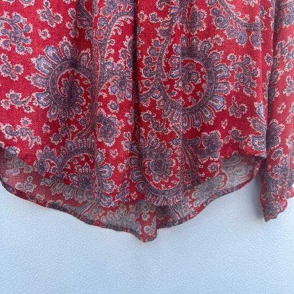 Lucky brand peasant top S paisley print red/blue tasseled boho hippie pleated - Picture 5 of 11